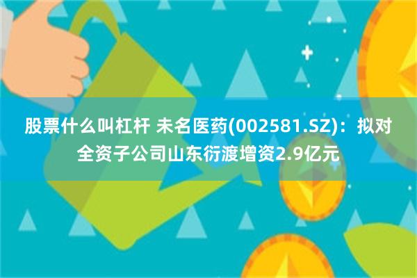 股票什么叫杠杆 未名医药(002581.SZ)：拟对全资子公司山东衍渡增资2.9亿元